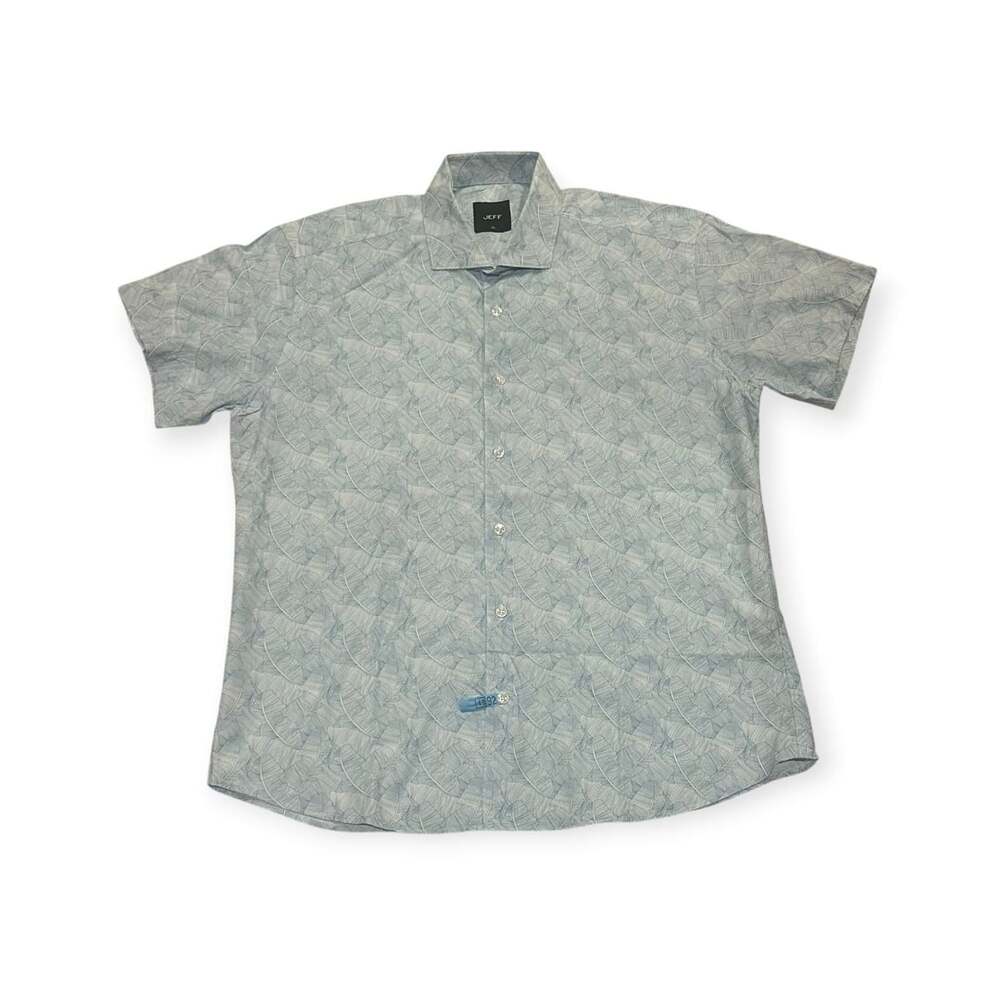JEFF Men's Blue Leaf Print Short Sleeve Button Up Shirt Size XL
